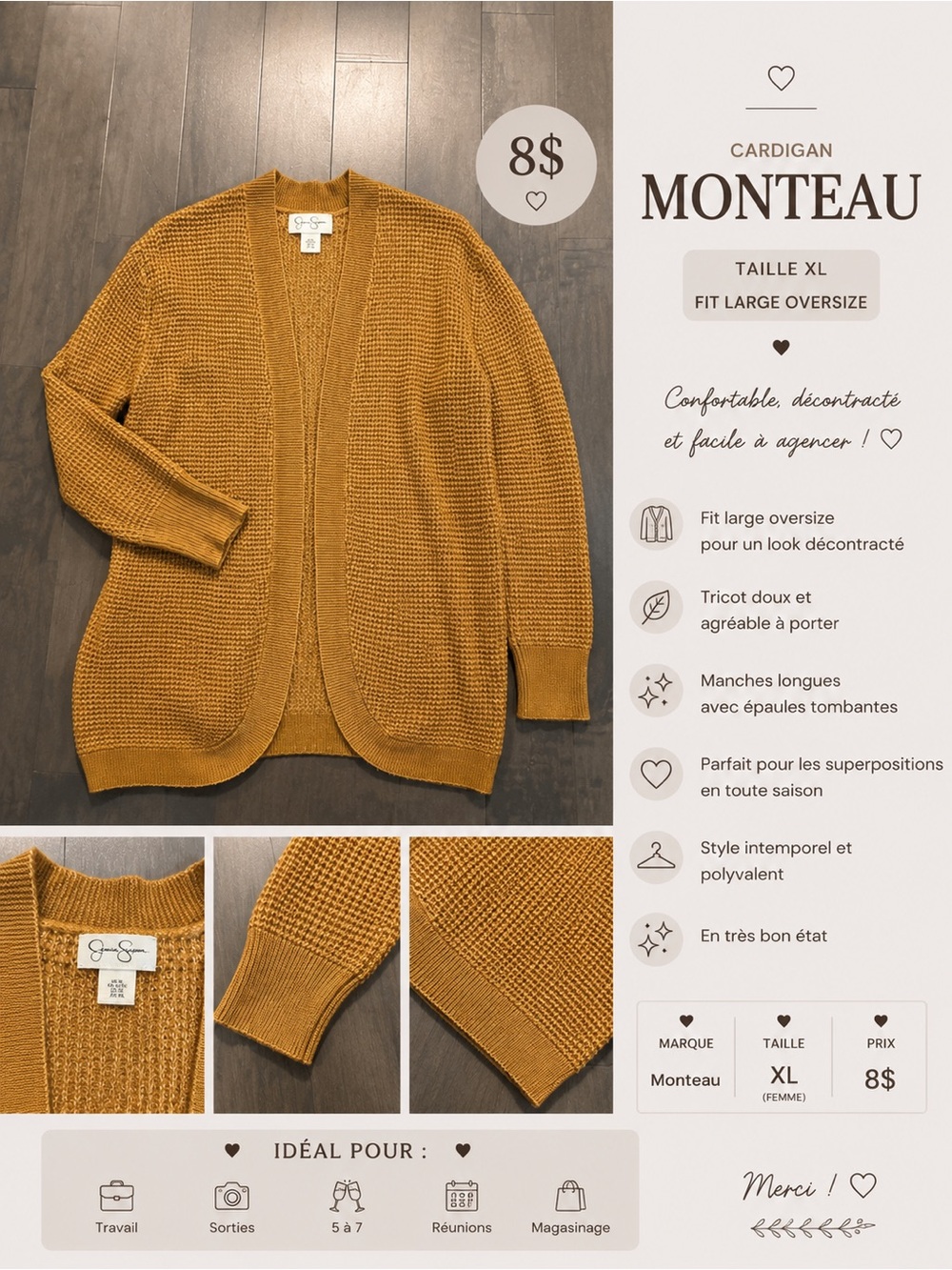 Jessica Simpson Mustard Yellow Open Front Cardigan